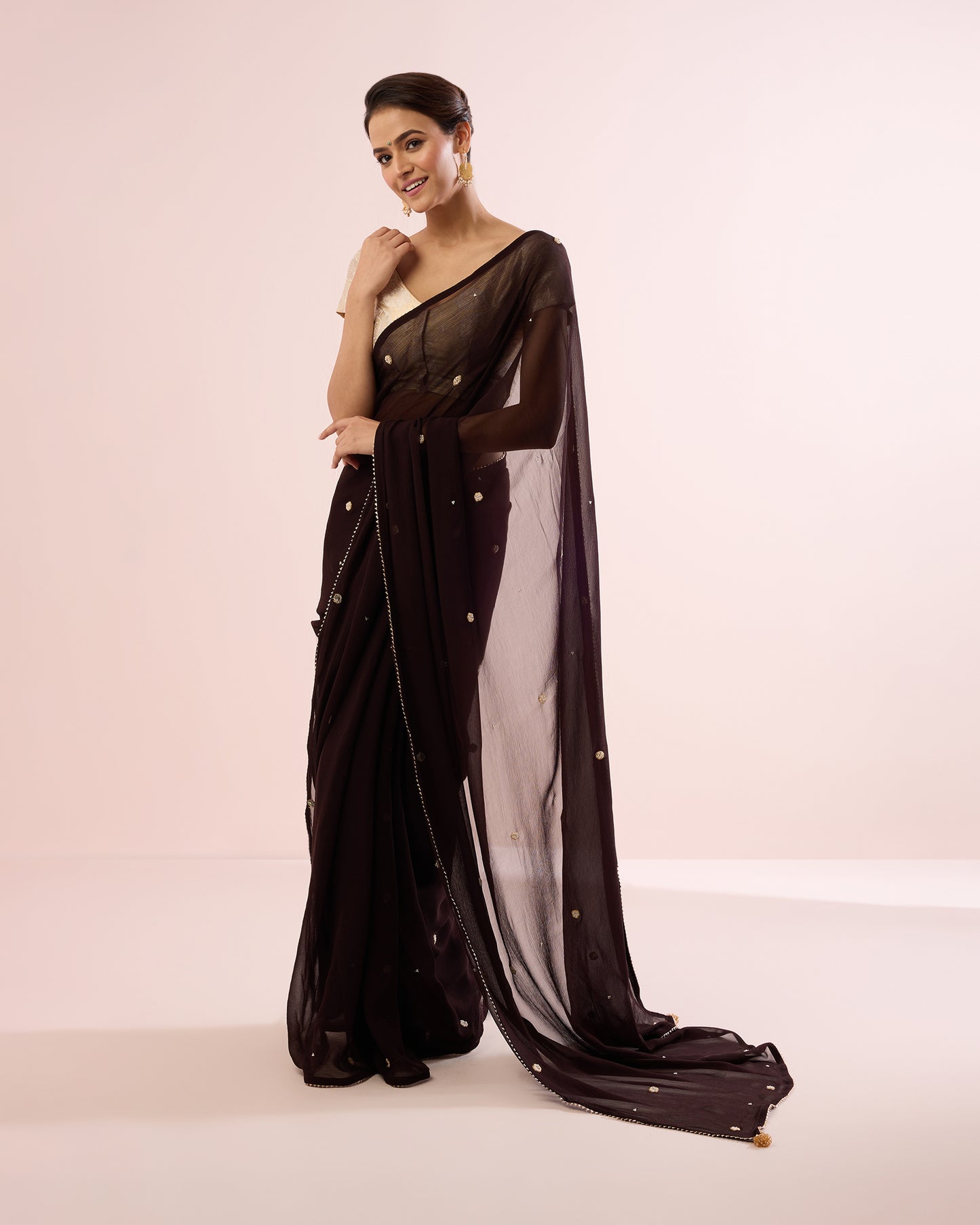 PEARL COFFEE CHIFFON SAREE