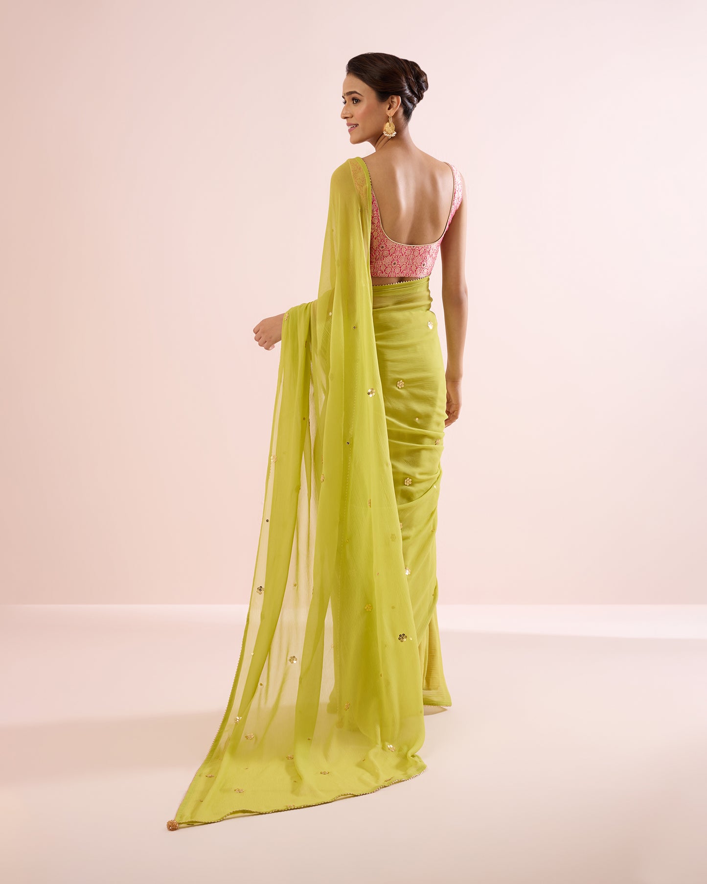LIME GOLD FLORAL CHIFFON SAREE