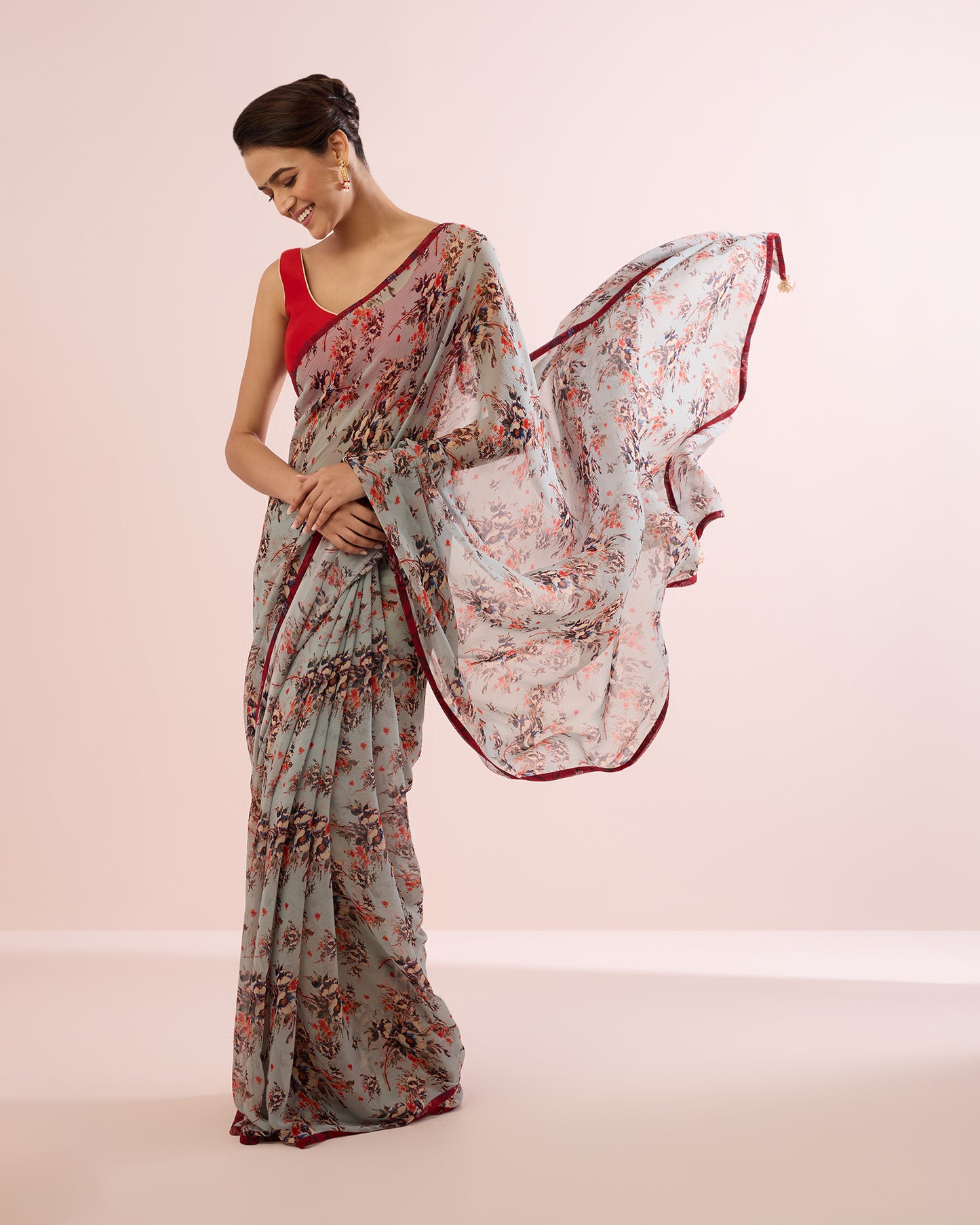 SKY HONEYSUCKLE PRINTED CHIFFON SAREE
