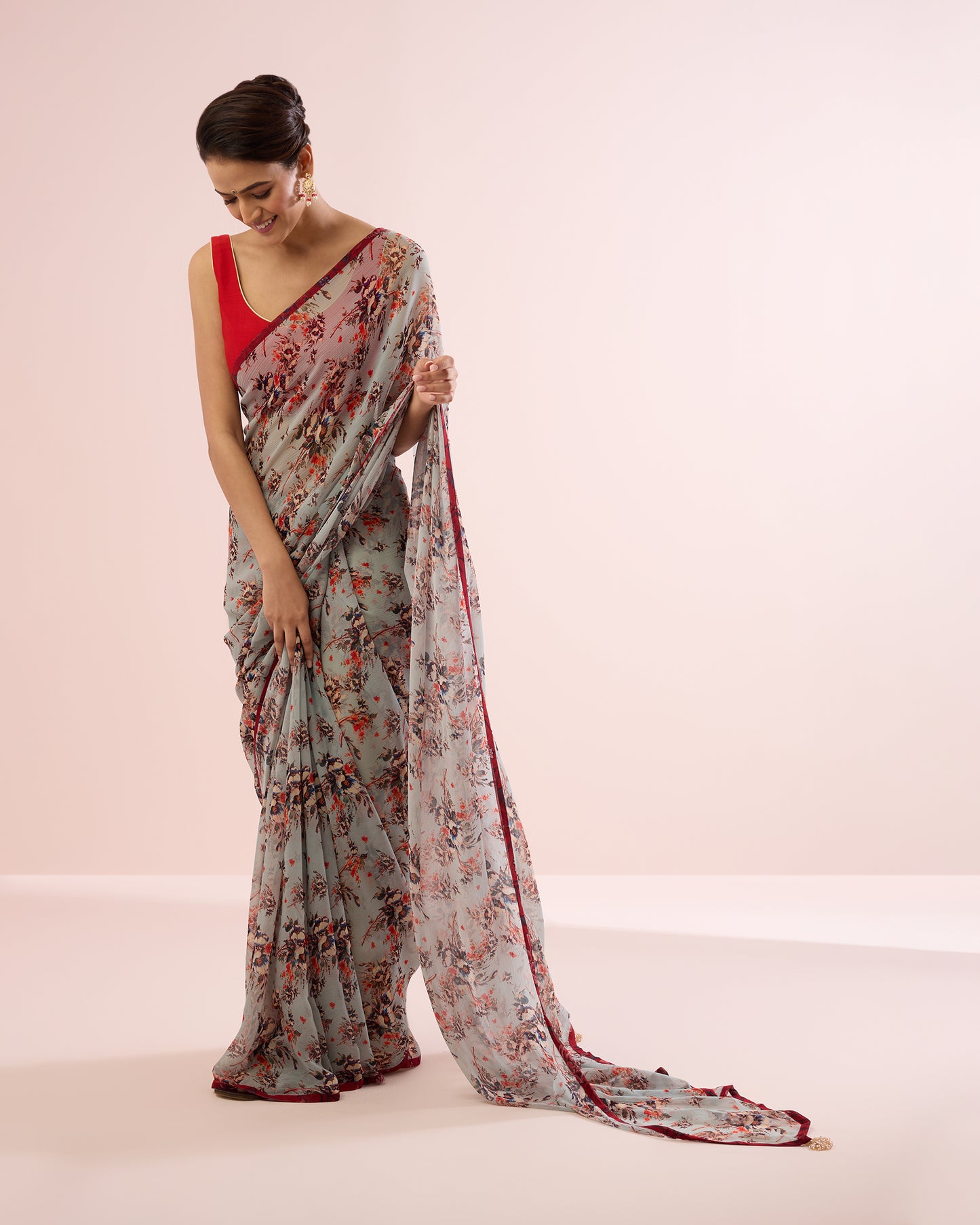 SKY HONEYSUCKLE PRINTED CHIFFON SAREE