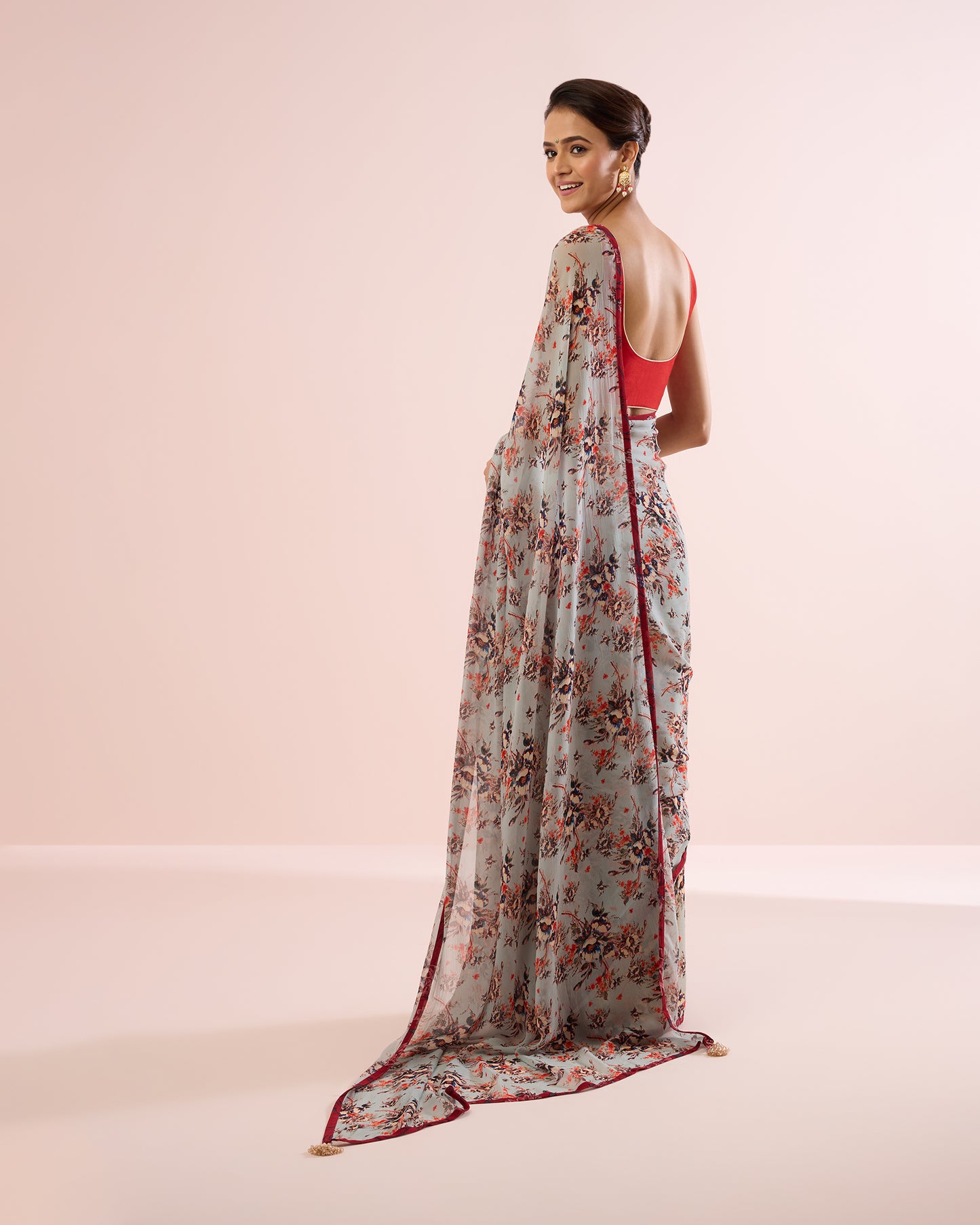 SKY HONEYSUCKLE PRINTED CHIFFON SAREE
