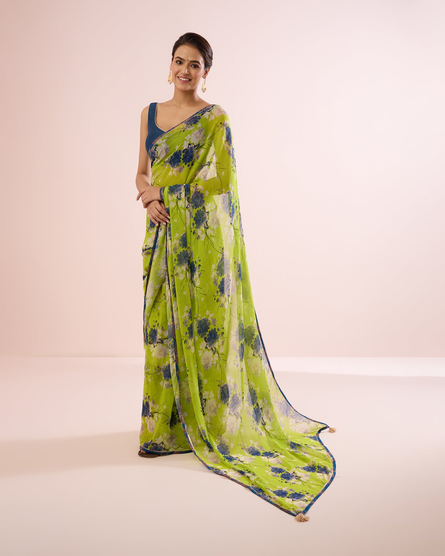LIME DAHLIA PRINTED CHIFFON SAREE