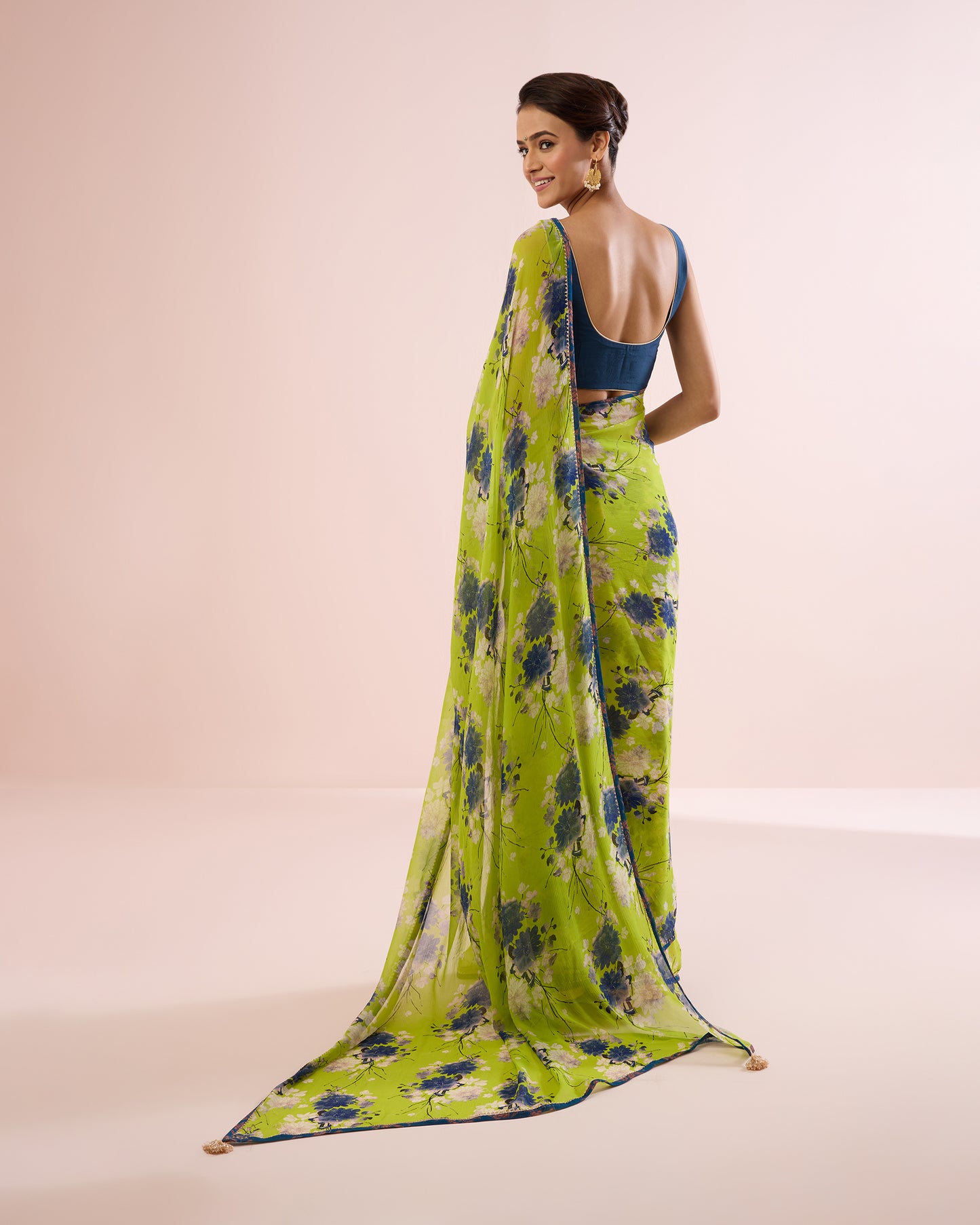 LIME DAHLIA PRINTED CHIFFON SAREE