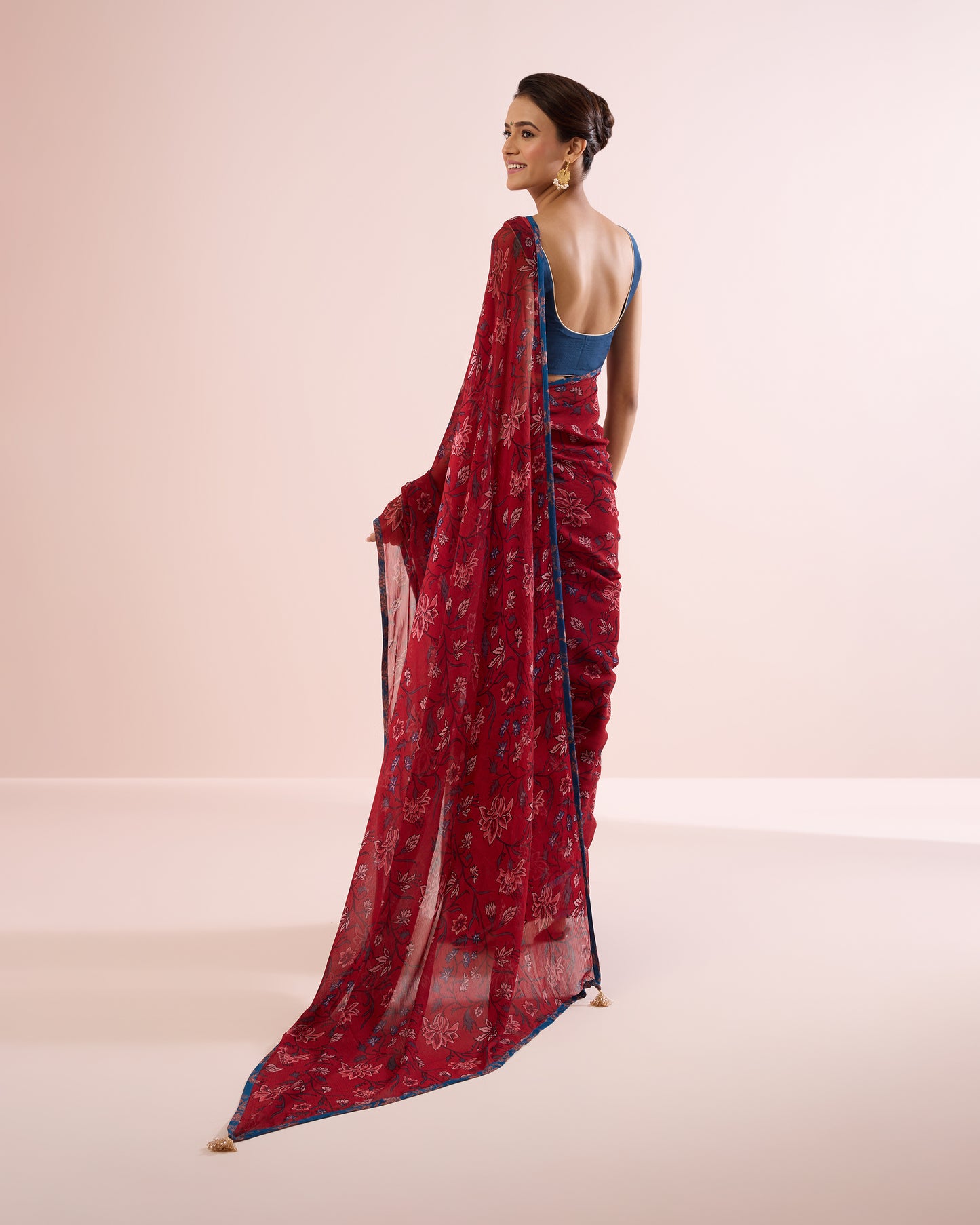 INTENSE RED IRIS PRINTED CHIFFON SAREE
