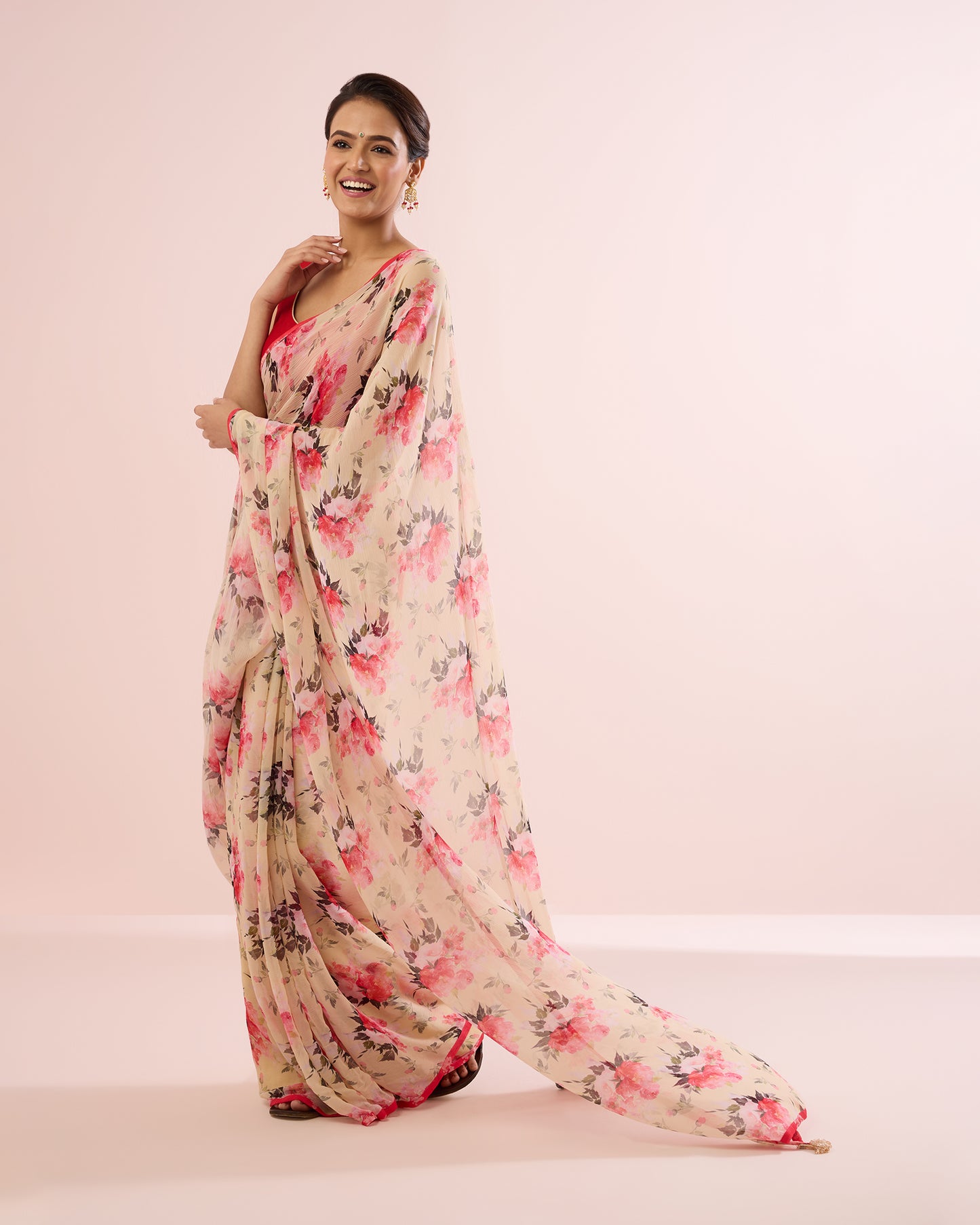 PINK CARNATION PRINTED CHIFFON SAREE