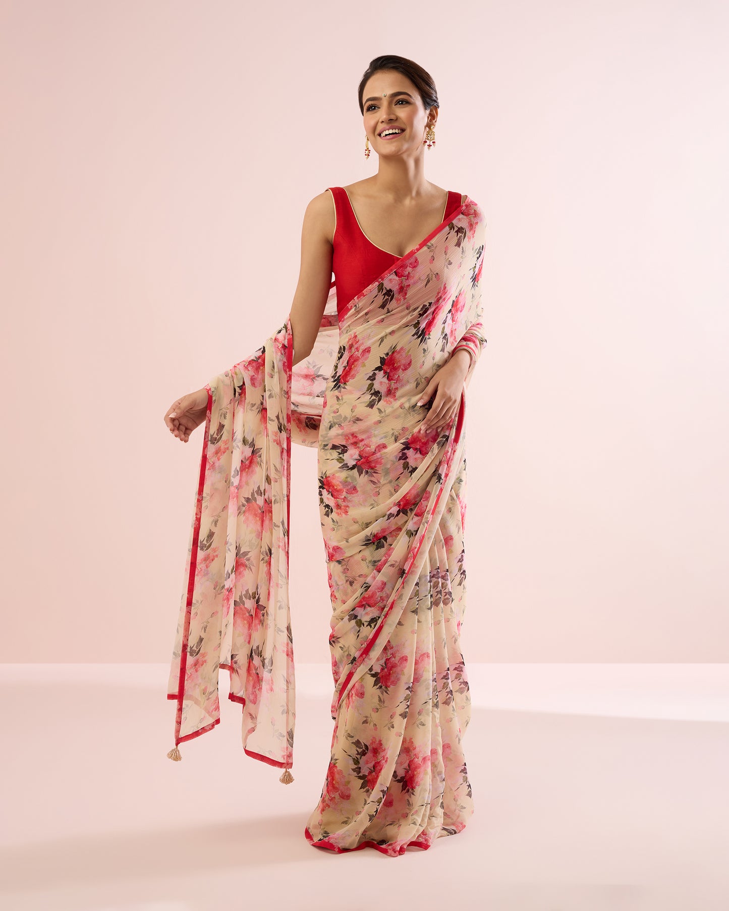 PINK CARNATION PRINTED CHIFFON SAREE