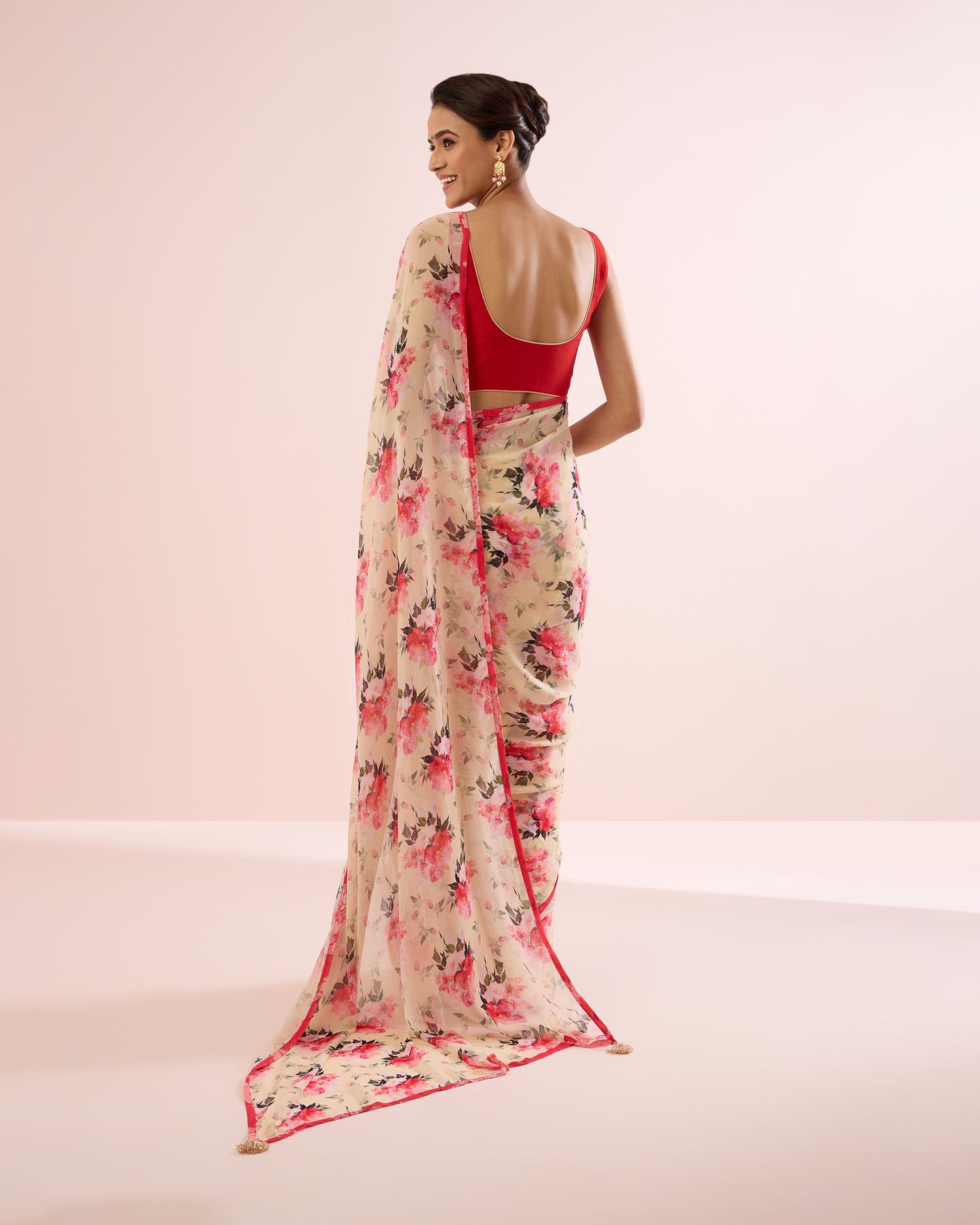 PINK CARNATION PRINTED CHIFFON SAREE