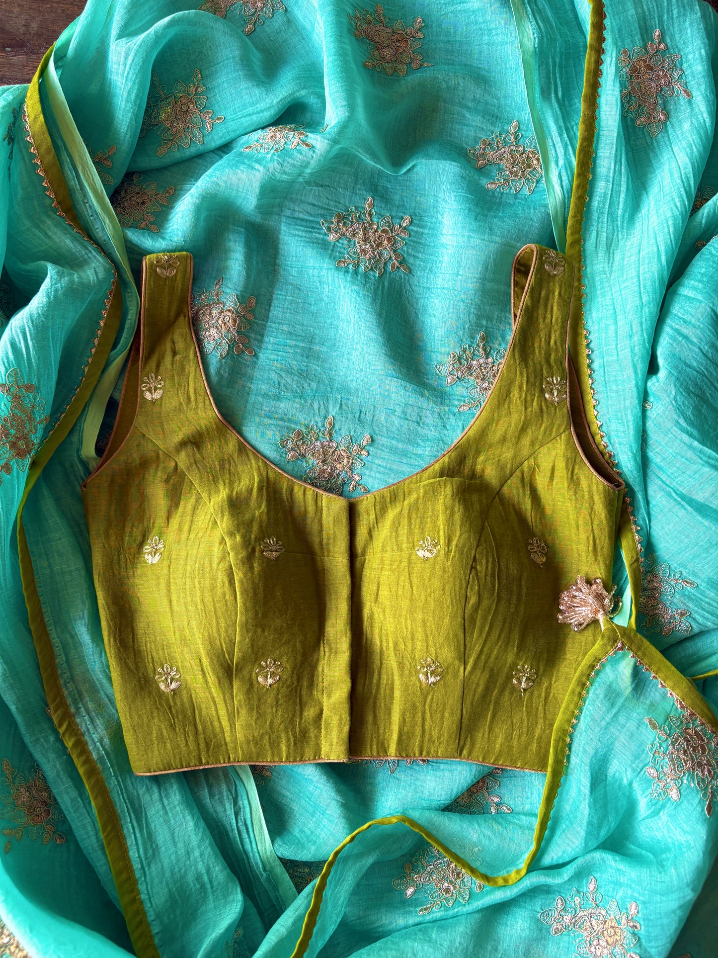 Magnolia Chanderi Silk Saree – Aqua Blue