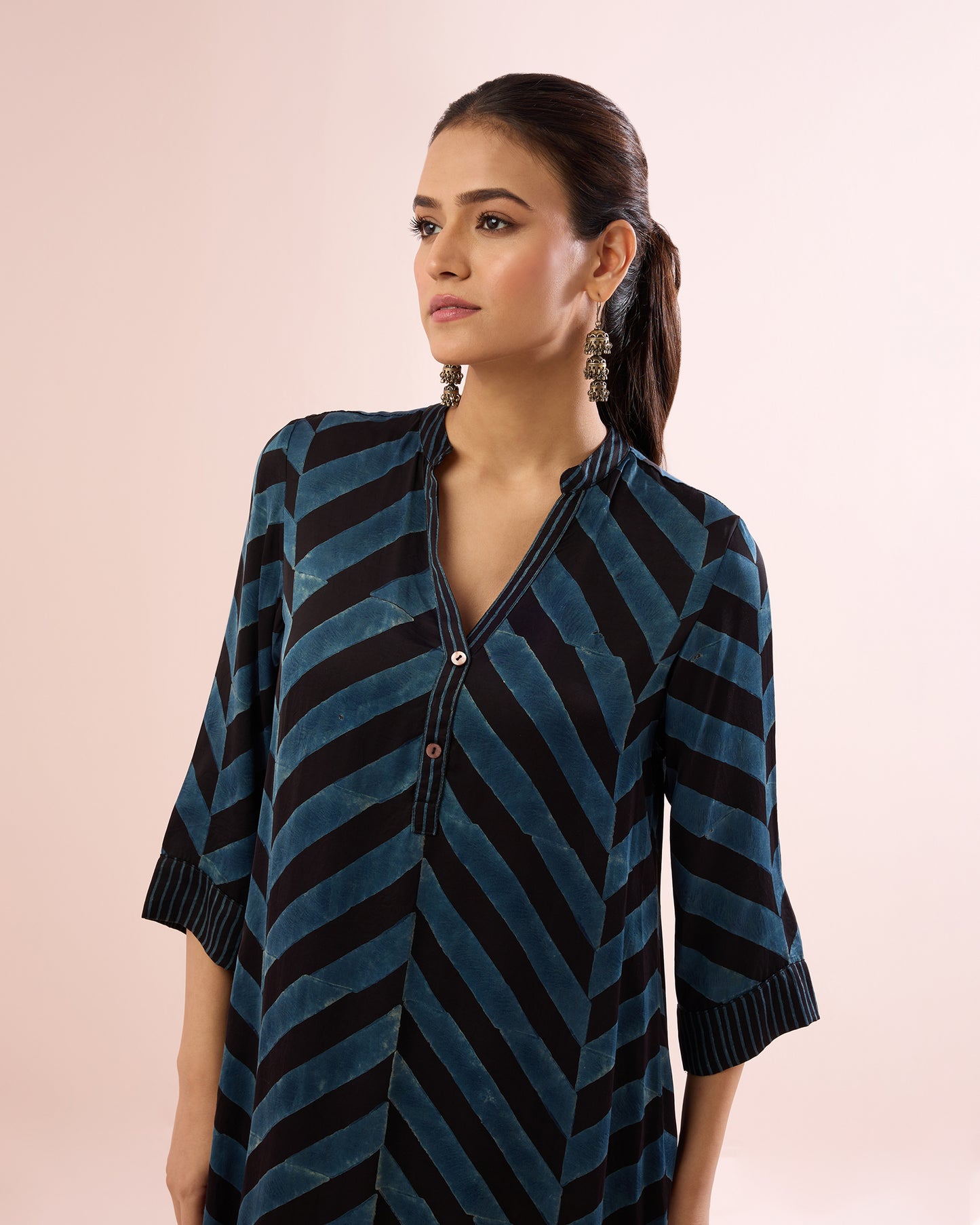 INDIGO/BLACK CHEVRON AJRAKH COORD SET