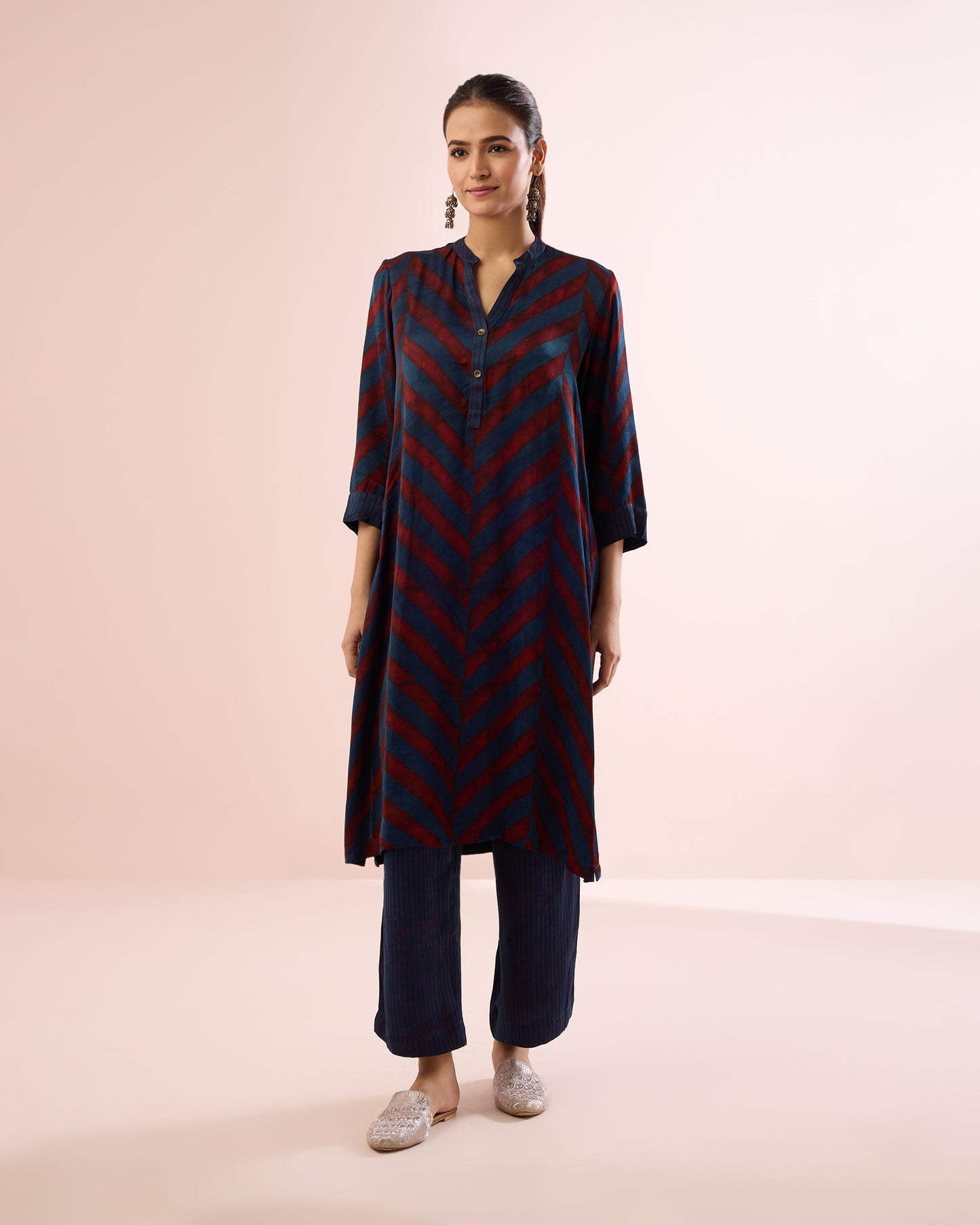 INDIGO/RED CHEVRON AJRAKH COORD SET