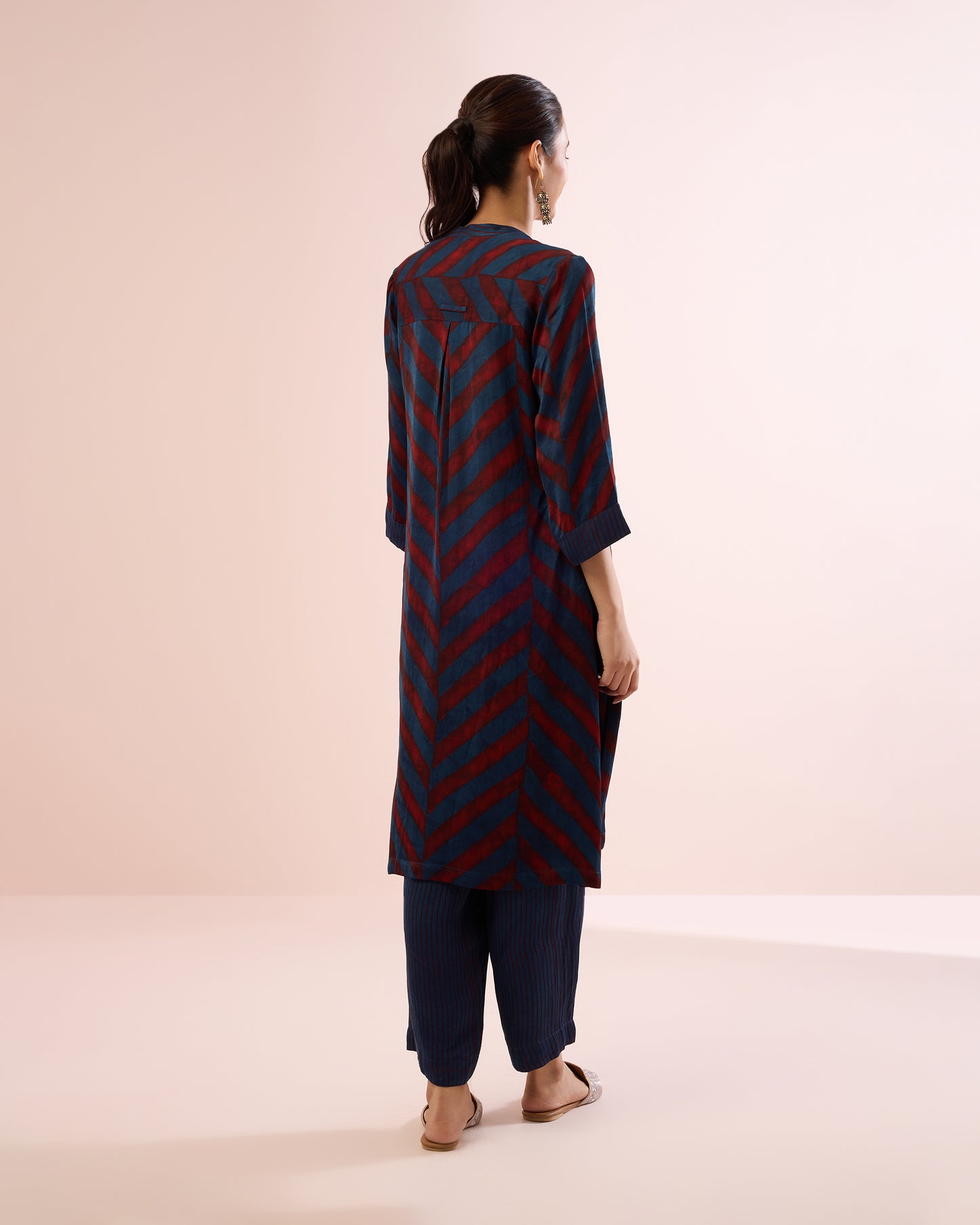 INDIGO/RED CHEVRON AJRAKH COORD SET