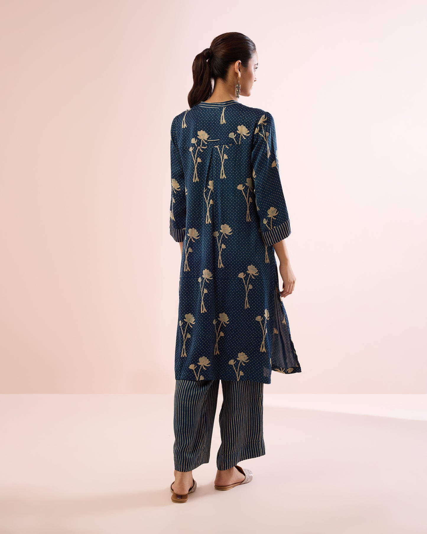 INDIGO/BEIGE POPPY AJRAKH COORD SET