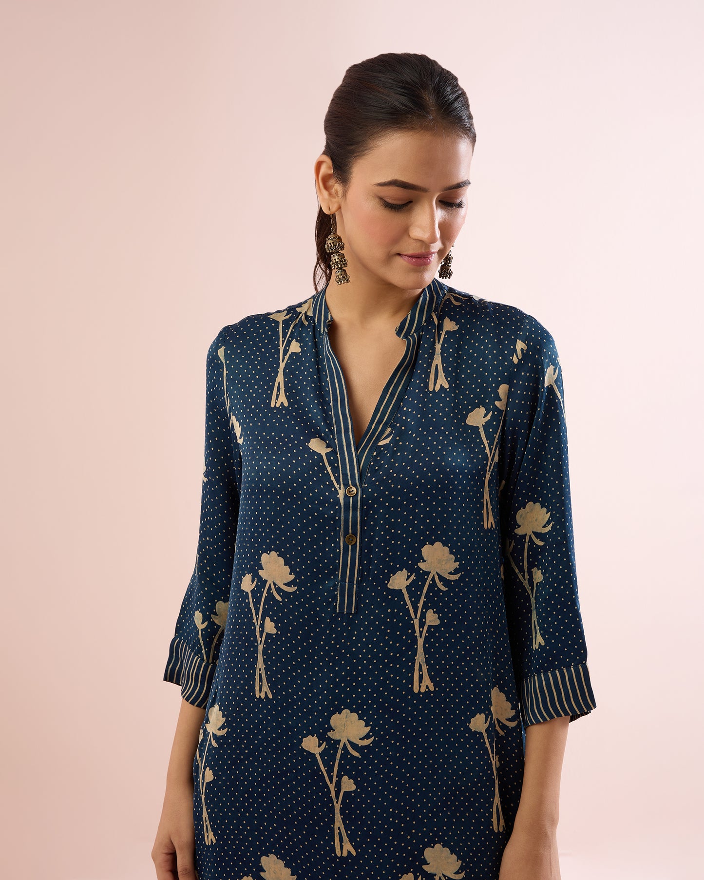 INDIGO/BEIGE POPPY AJRAKH COORD SET