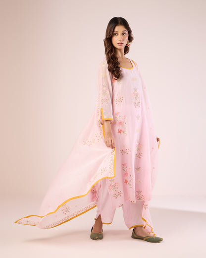 Mughal Floral Ethnic Set - Soft Pink