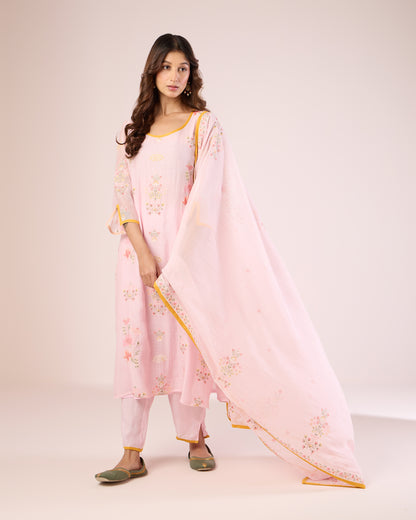 Mughal Floral Ethnic Set - Soft Pink