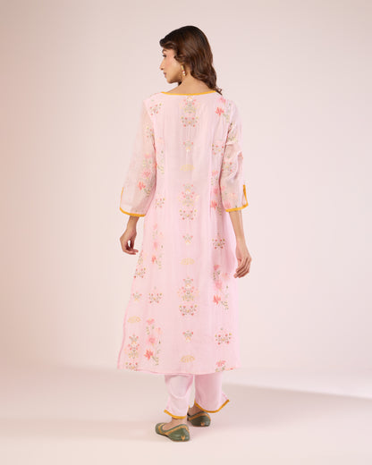 Mughal Floral Ethnic Set - Soft Pink