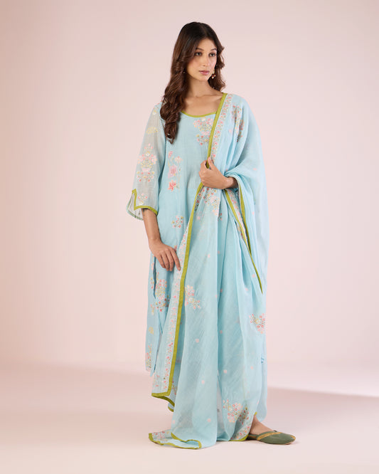 Mughal Floral Ethnic Set - Soft Blue