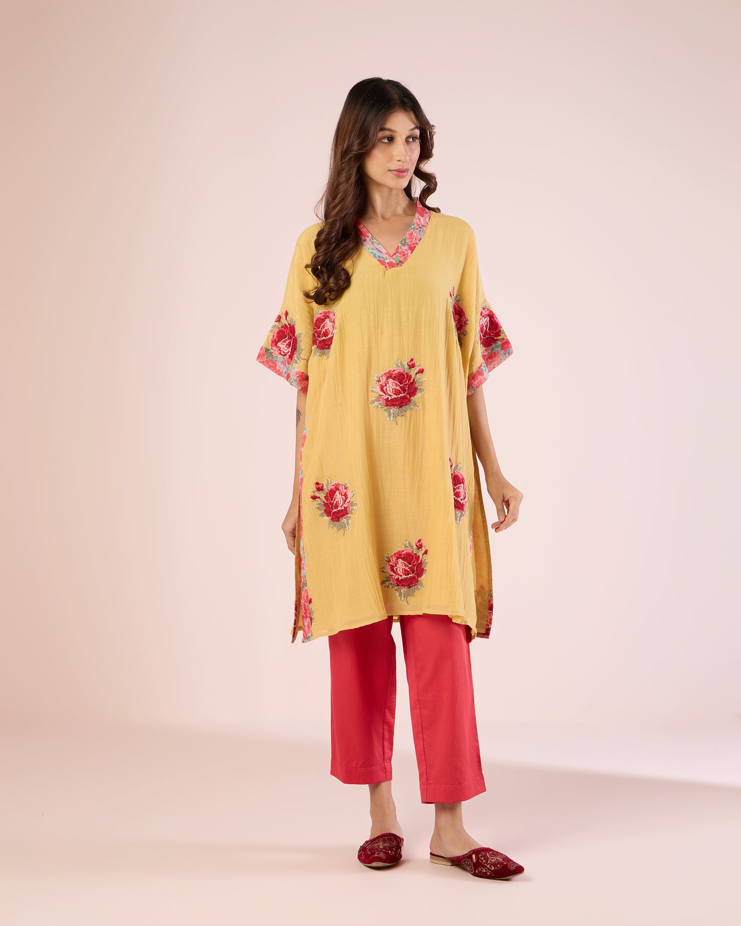 Cross Stitch Kimono Co-Ord- Chrome Yellow / Strawberry