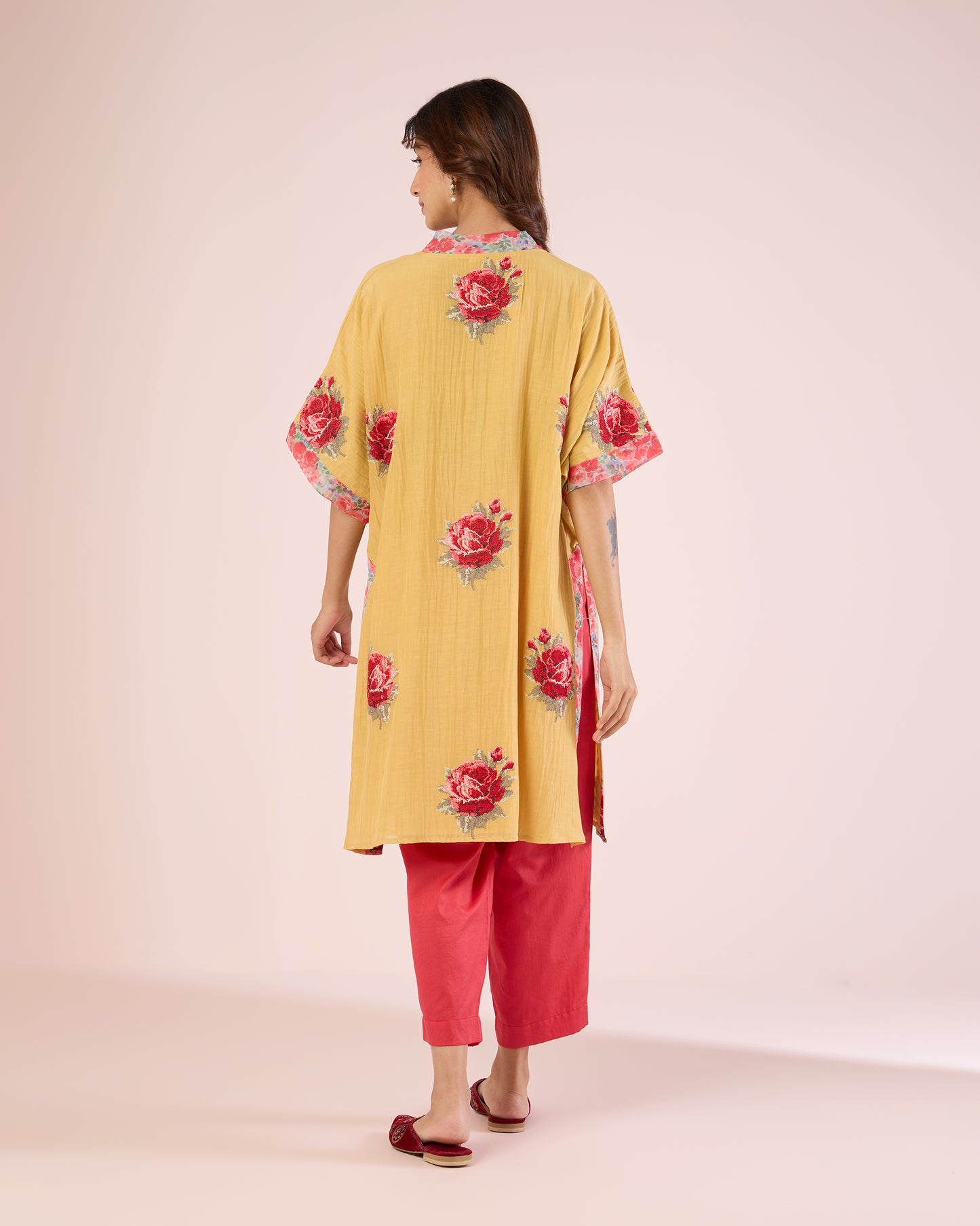 Cross Stitch Kimono Co-Ord- Chrome Yellow / Strawberry