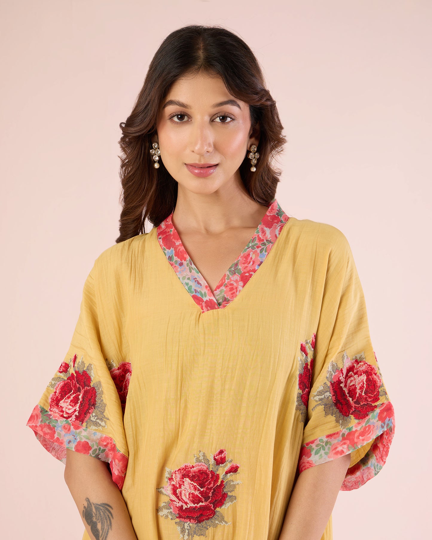 Cross Stitch Kimono Co-Ord- Chrome Yellow / Strawberry