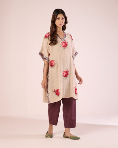 Cross Stitch Kimono Co-Ord- Champagne/ Grape