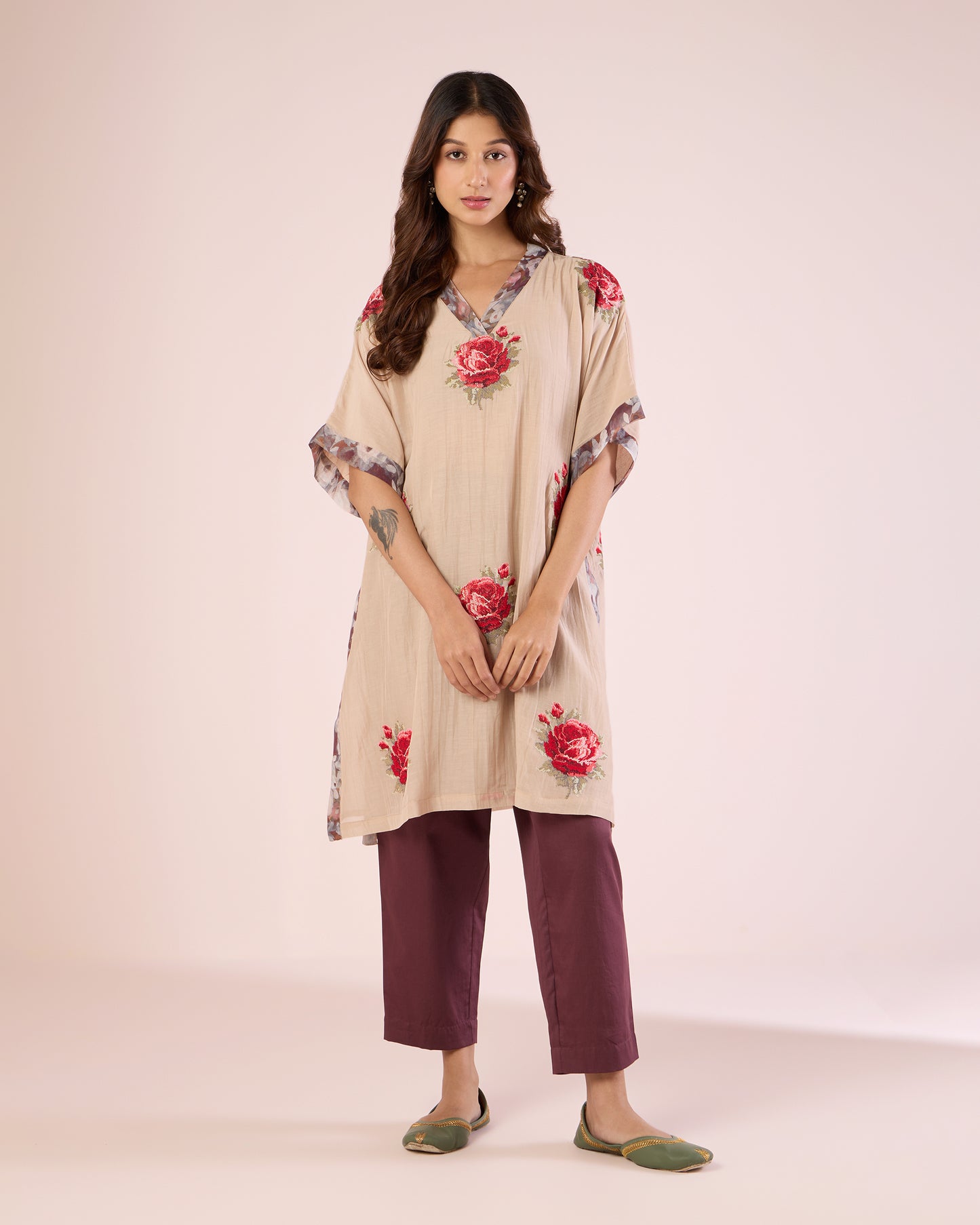 Cross Stitch Kimono Co-Ord- Champagne/ Grape