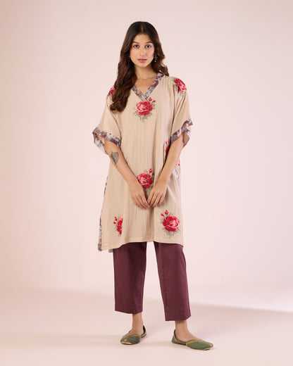 Cross Stitch Kimono Co-Ord- Champagne/ Grape