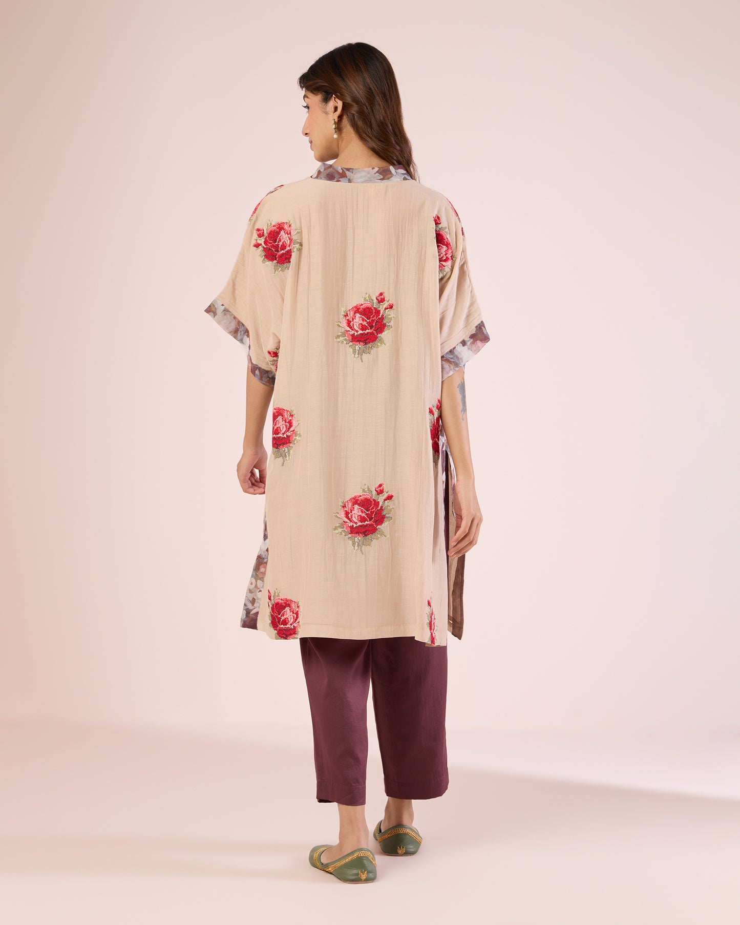 Cross Stitch Kimono Co-Ord- Champagne/ Grape