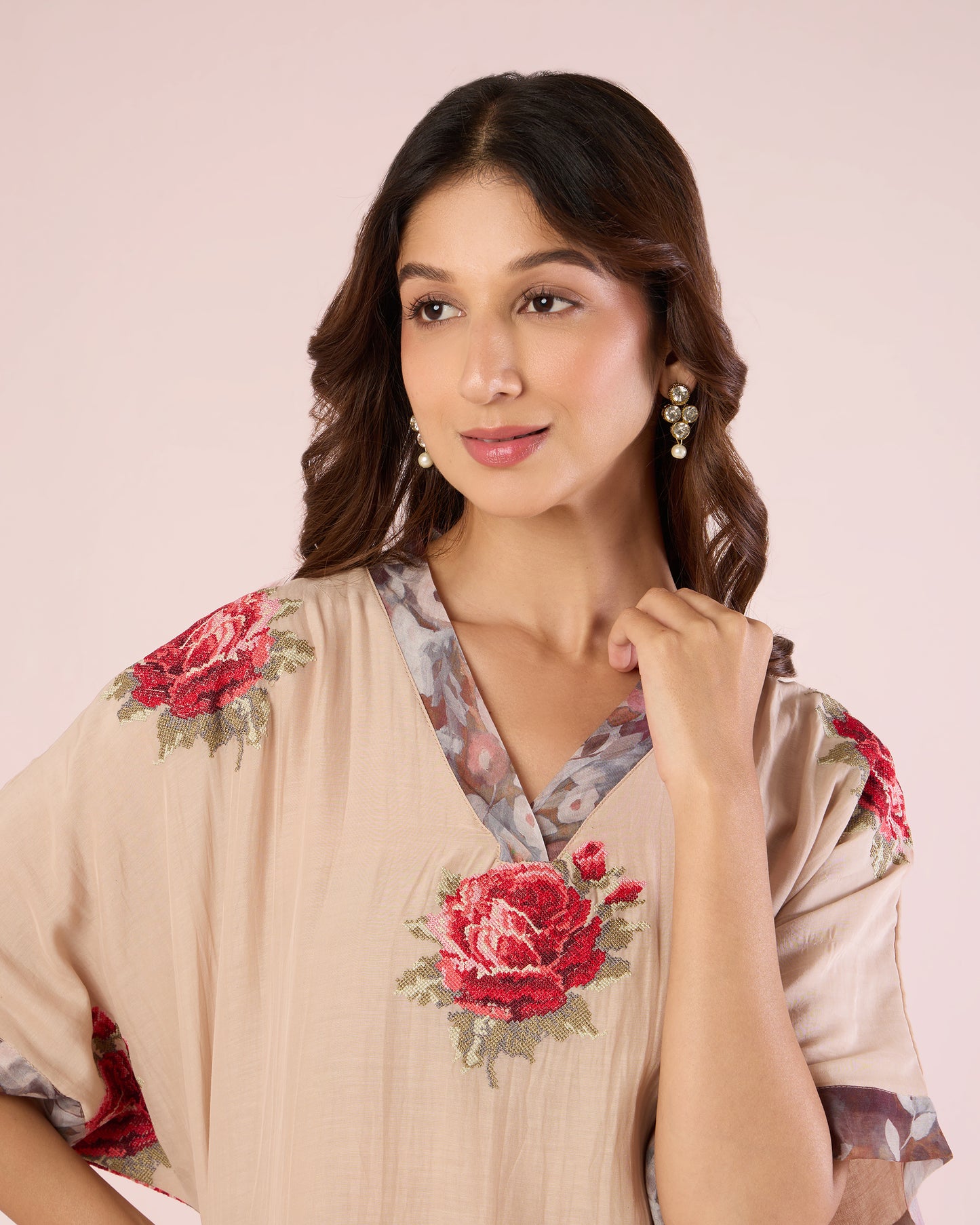 Cross Stitch Kimono Co-Ord- Champagne/ Grape