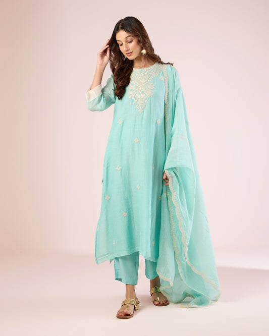 Cord Work Ethnic Set - Aqua Blue