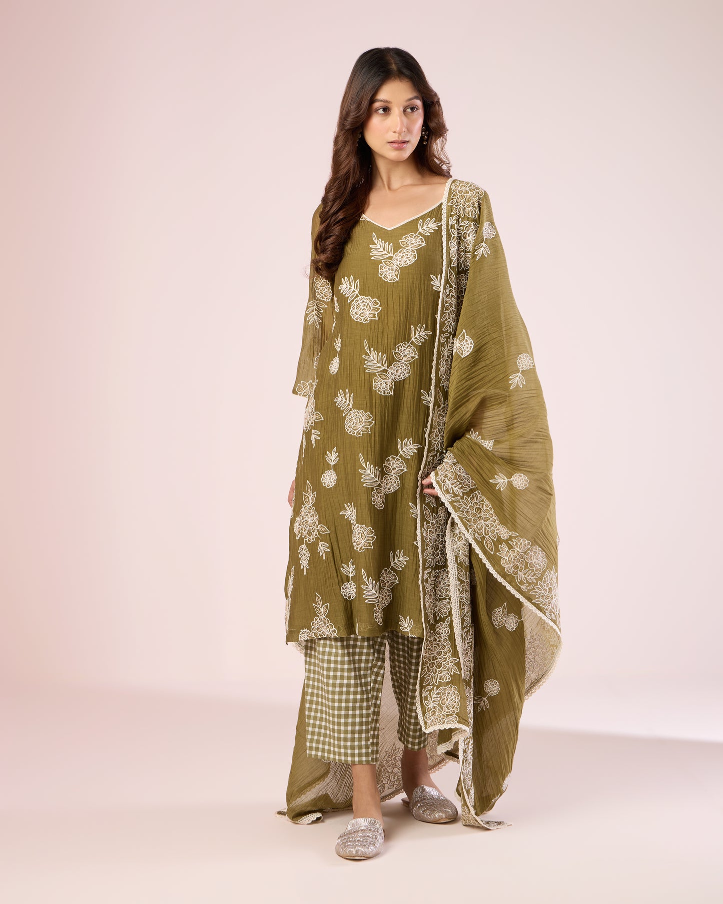 Floral Work Ethnic Set - Olive