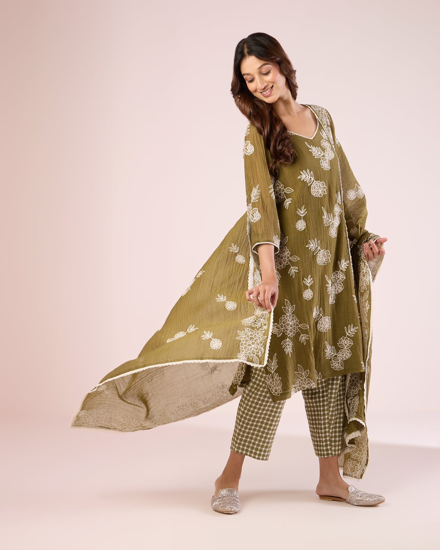Floral Work Ethnic Set - Olive