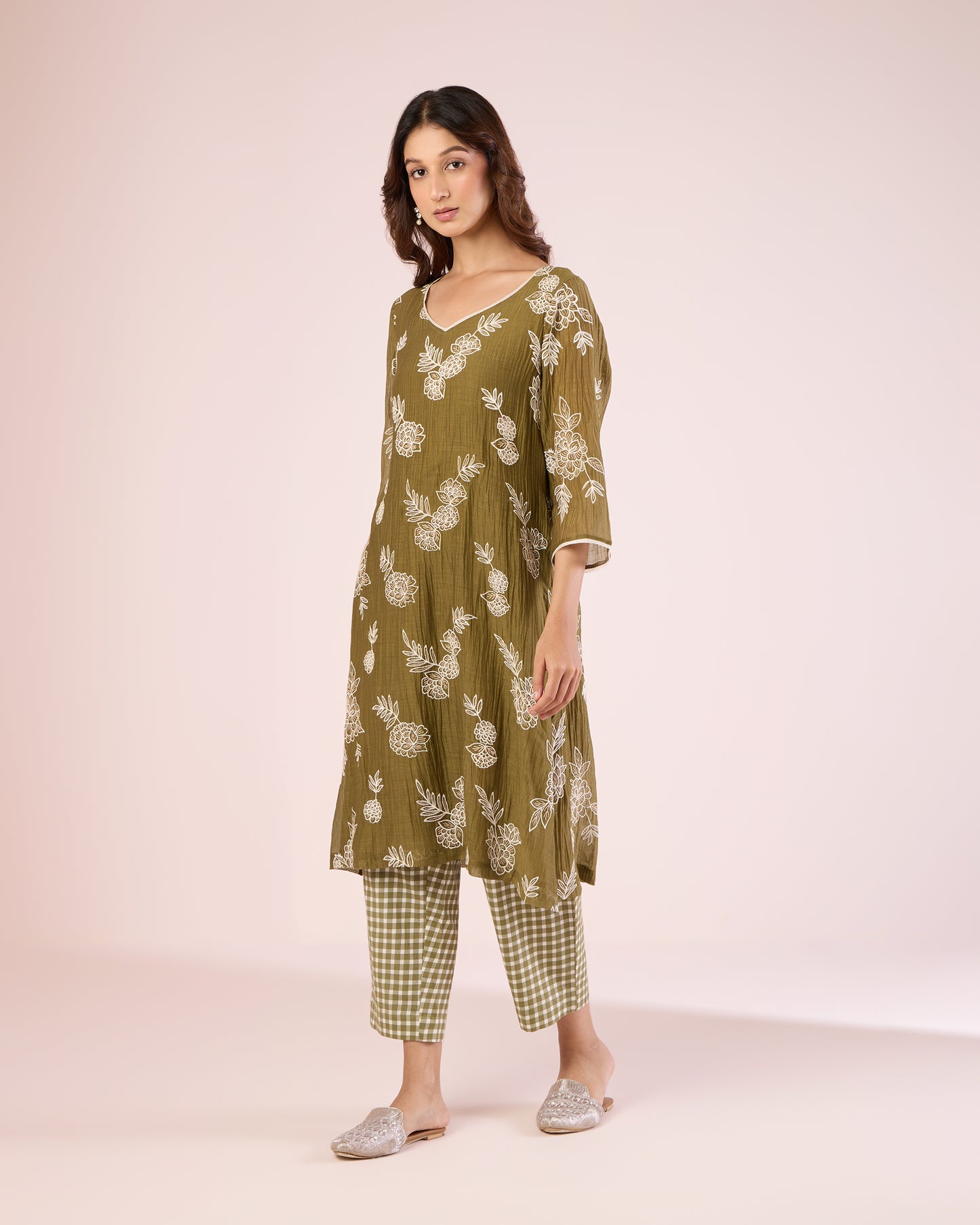 Floral Work Ethnic Set - Olive