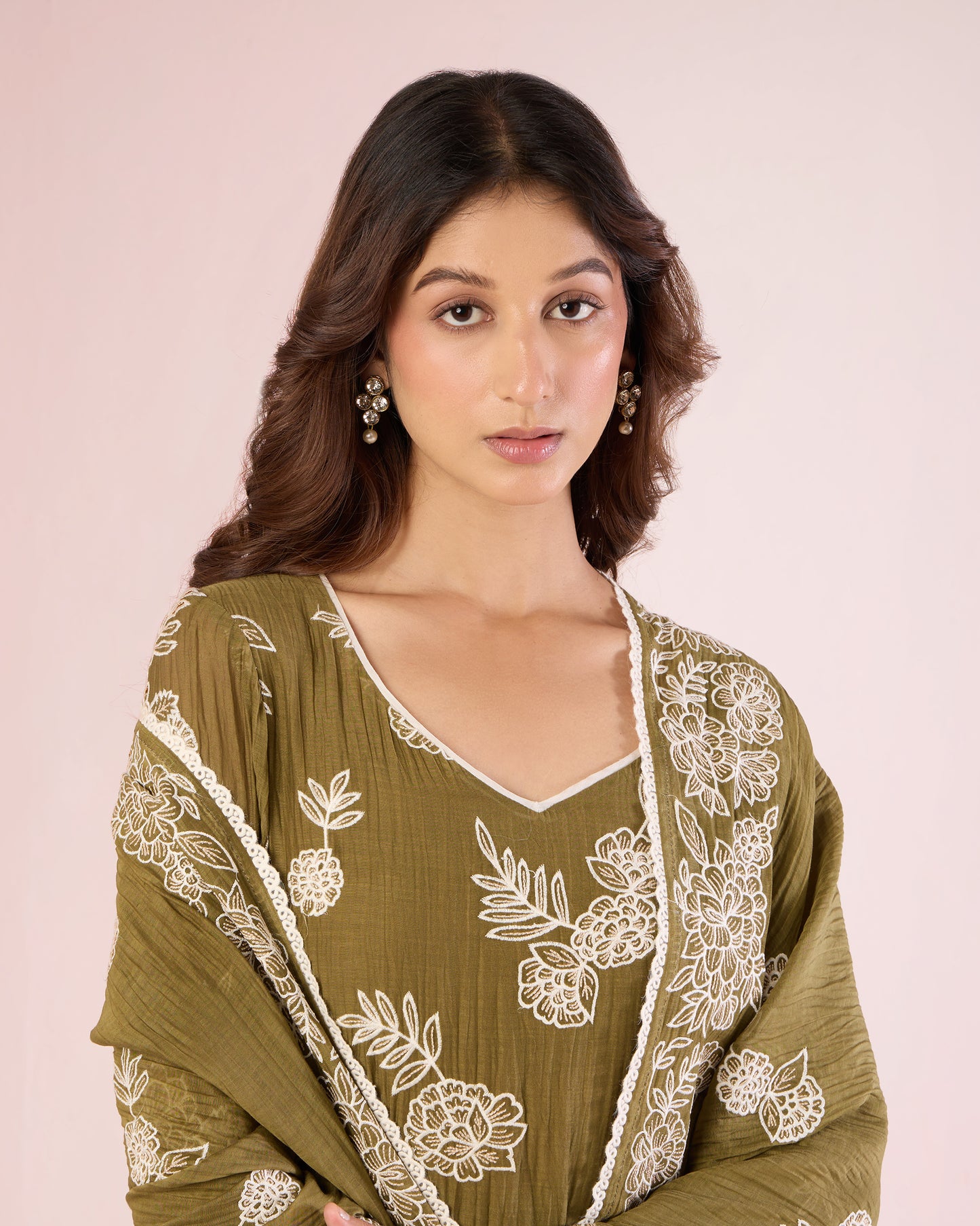 Floral Work Ethnic Set - Olive