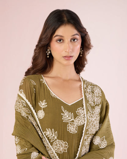 Floral Work Ethnic Set - Olive