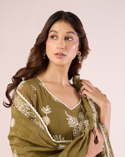 Floral Work Ethnic Set - Olive