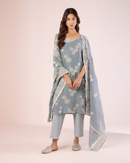 Floral Work Ethnic Set - Overcast Blue