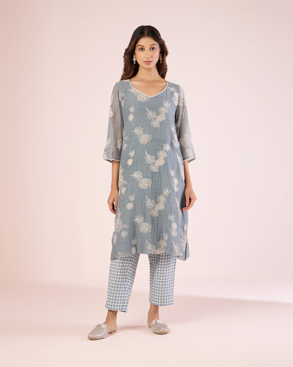 Floral Work Ethnic Set - Overcast Blue