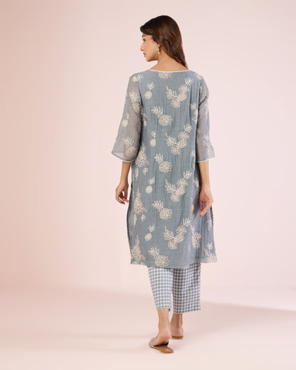 Floral Work Ethnic Set - Overcast Blue