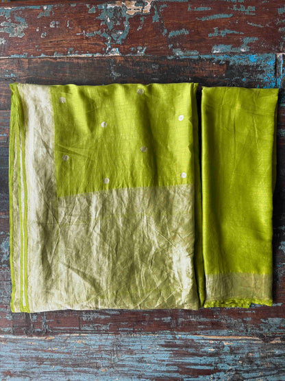 ASHARFI BOOTI SILK VOILE SAREE – LIME & SILVER