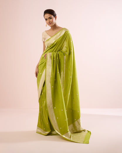 ASHARFI BOOTI SILK VOILE SAREE – LIME & SILVER