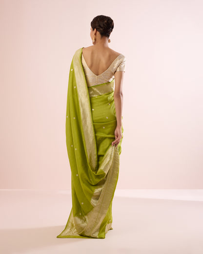 ASHARFI BOOTI SILK VOILE SAREE – LIME & SILVER