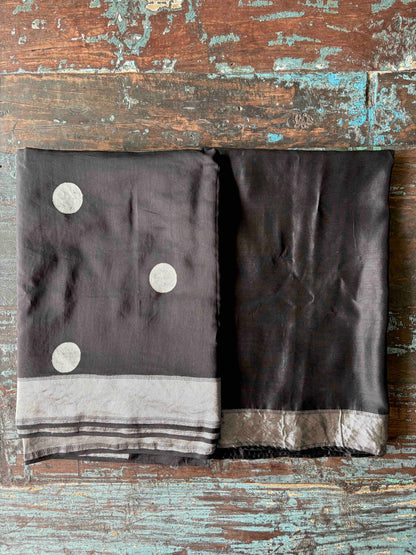 POLKA DOT SILK VOILE SAREE – BLACK & SILVER