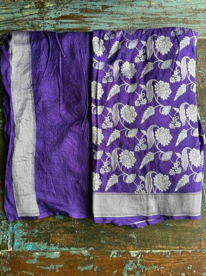 FLORAL VINE SILK DUPION SAREE – VIOLET