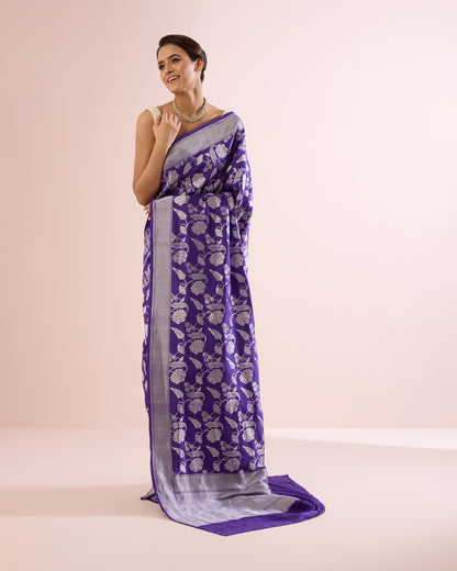 FLORAL VINE SILK DUPION SAREE – VIOLET