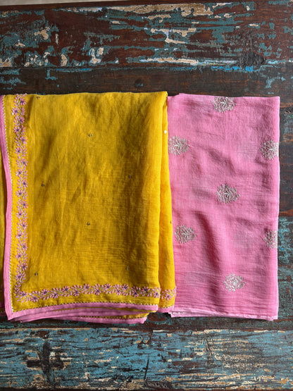 BEADED TENDRILS | Sun Yellow Chanderi Tissue Saree