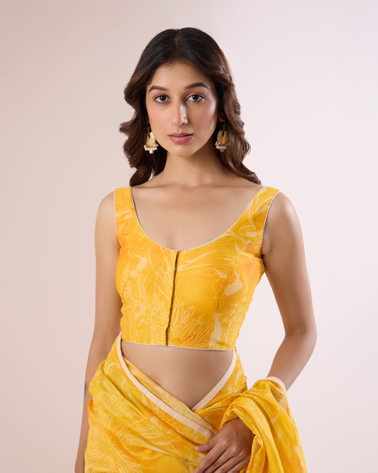 POPPY YELLOW – Printed Sleeveless Chanderi Blouse