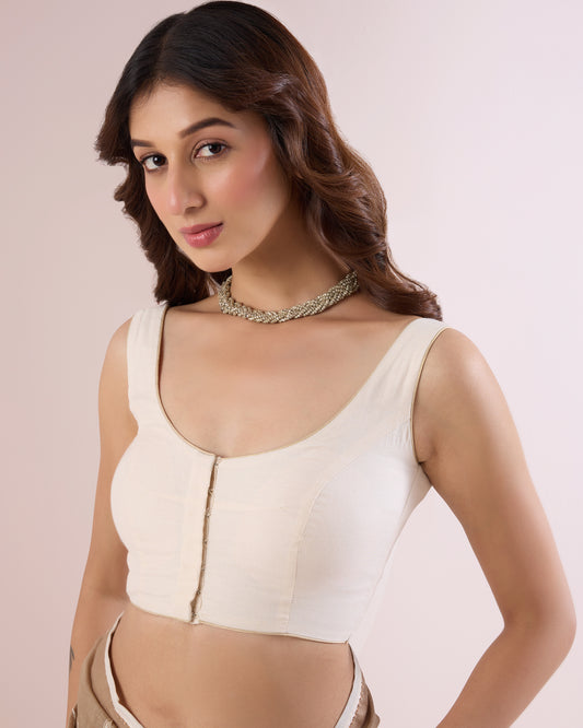 CREAM – Sleeveless Chanderi Blouse