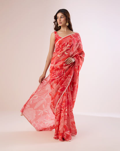 Red Poppy Chanderi Silk Saree