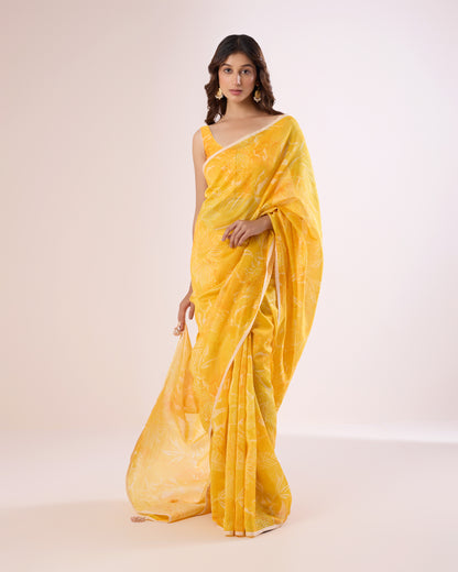 Deep Yellow Poppy Chanderi Silk Saree